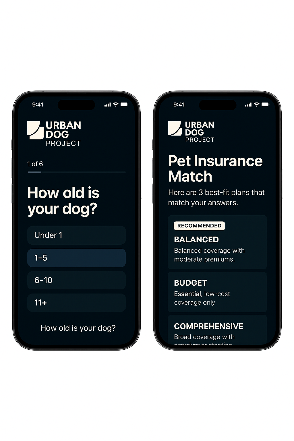 Preview of the pet insurance quiz tool